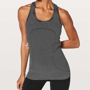 Lululemon Athletica Black and White Striped Swiftly Tech Racerback Tank Top